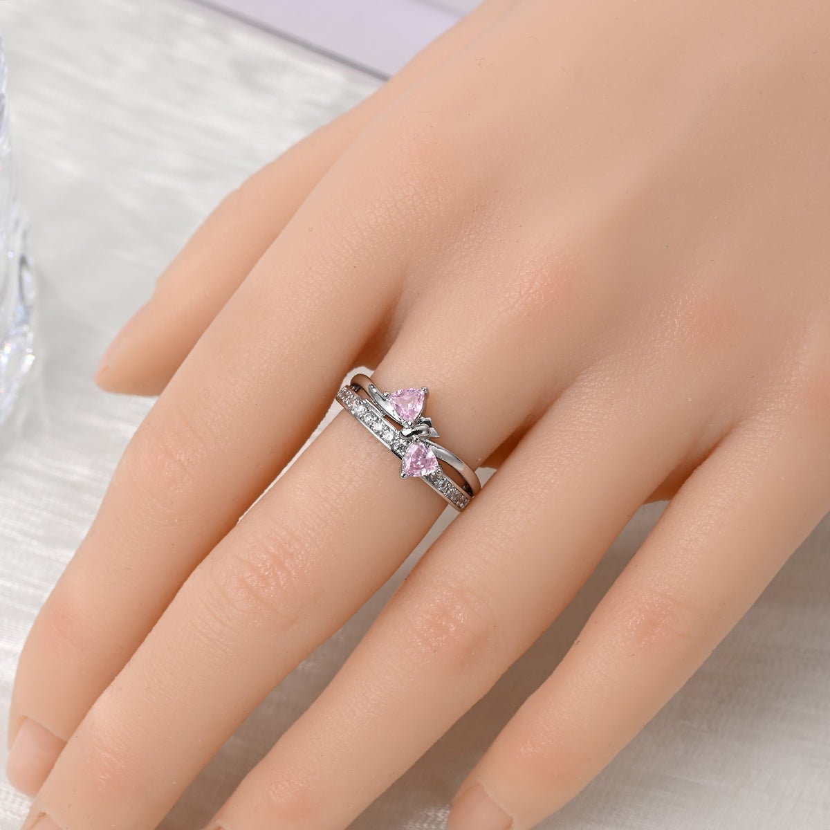 Bague Nœud Rose et Pierres
