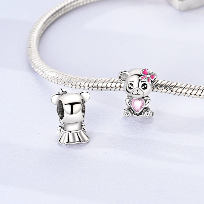 Charm Panda au Nœud Rose et Cœur