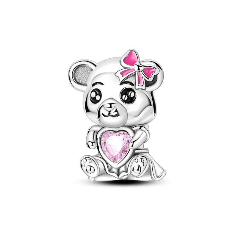 Charm Panda au Nœud Rose et Cœur
