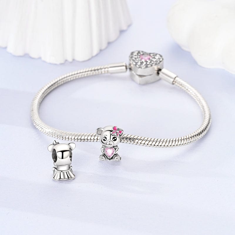 Charm Panda au Nœud Rose et Cœur