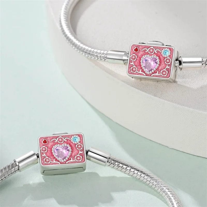 Bracelet Chaîne Serpent Cœur en Cristal Appareil Photo Rose