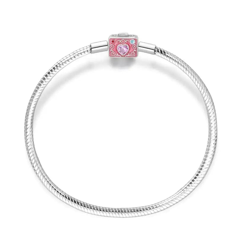 Bracelet Chaîne Serpent Cœur en Cristal Appareil Photo Rose