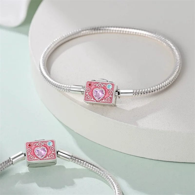 Bracelet Chaîne Serpent Cœur en Cristal Appareil Photo Rose