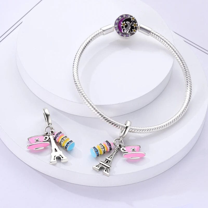 Charm Triple Pendant Café Rose, Macarons et Tour Eiffel