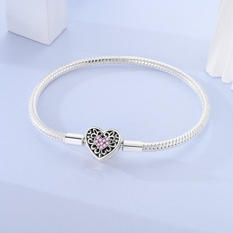 Bracelet à Charms Cœur en Cristal Rose
