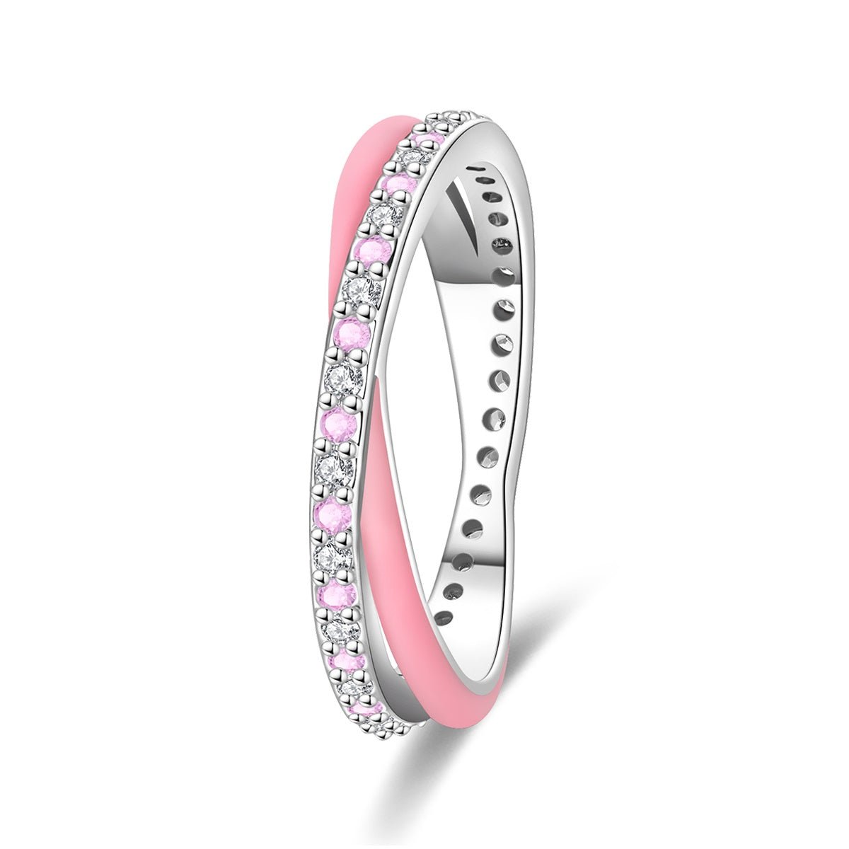Bague Émail Rose et Pavé Scintillant