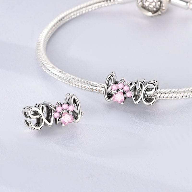 Charm Patte Love en Pierres Roses