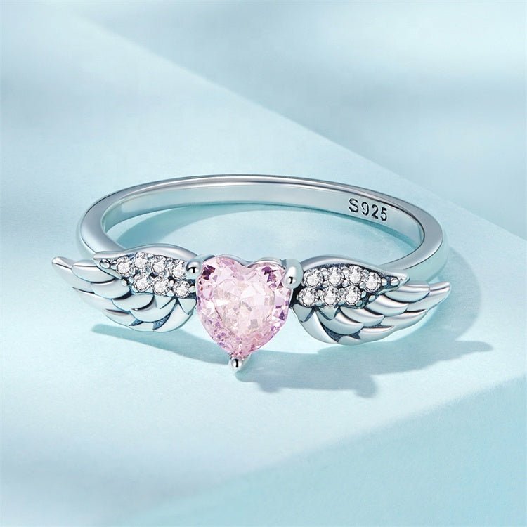Bague Cœur Rose et Ailes d'Ange
