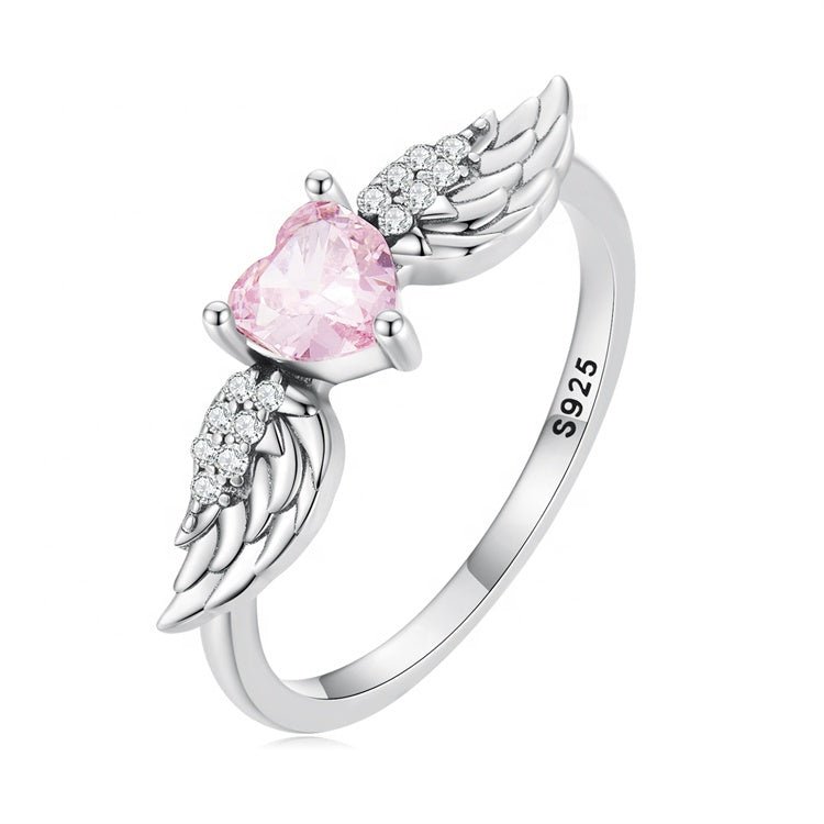 Bague Cœur Rose et Ailes d'Ange
