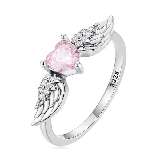 Bague Cœur Rose et Ailes d'Ange
