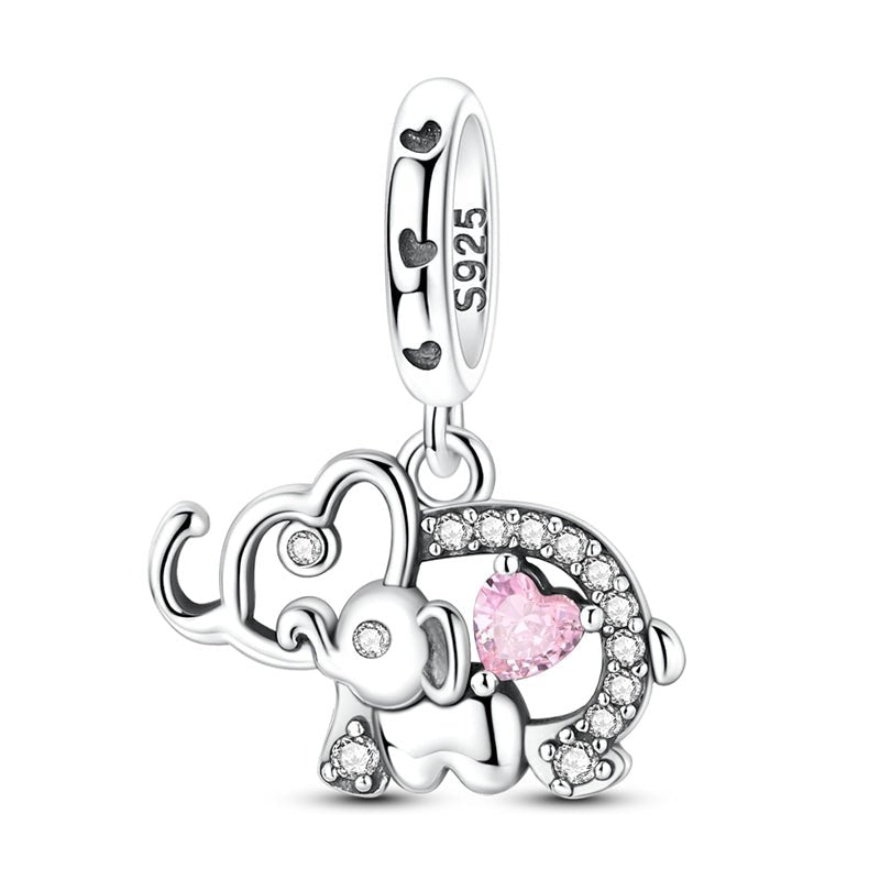Charm Pendant Éléphant au Cœur Rose