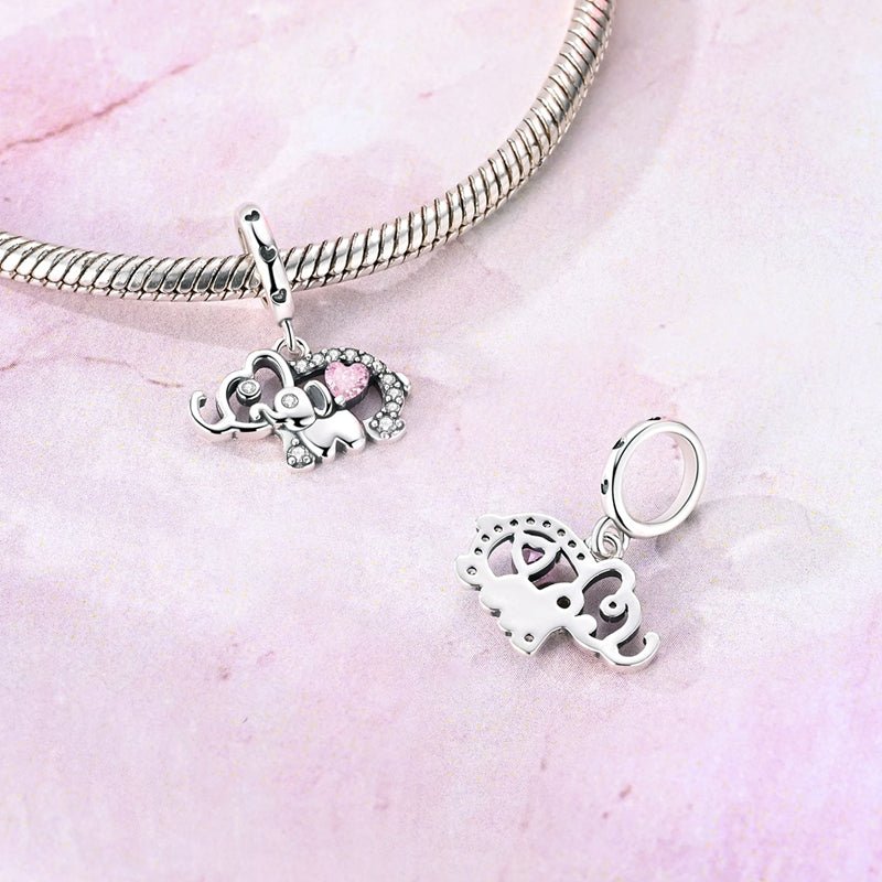 Charm Pendant Éléphant au Cœur Rose