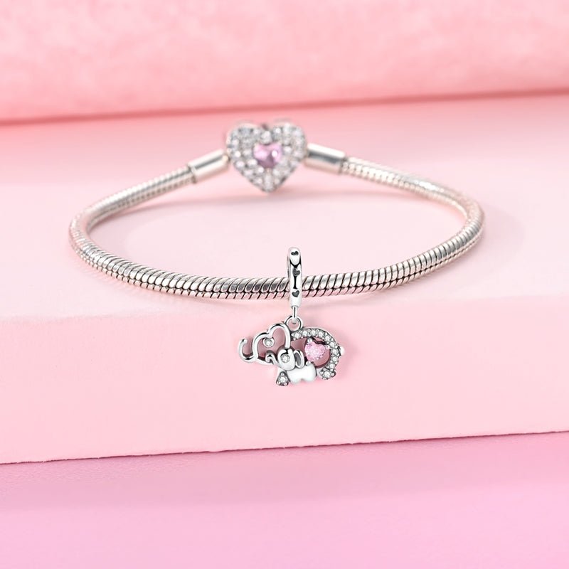 Charm Pendant Éléphant au Cœur Rose