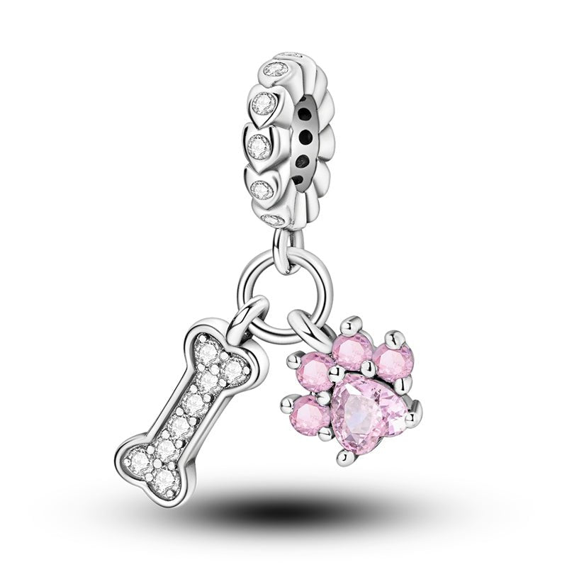 Charm Pendant Patte Rose et Os