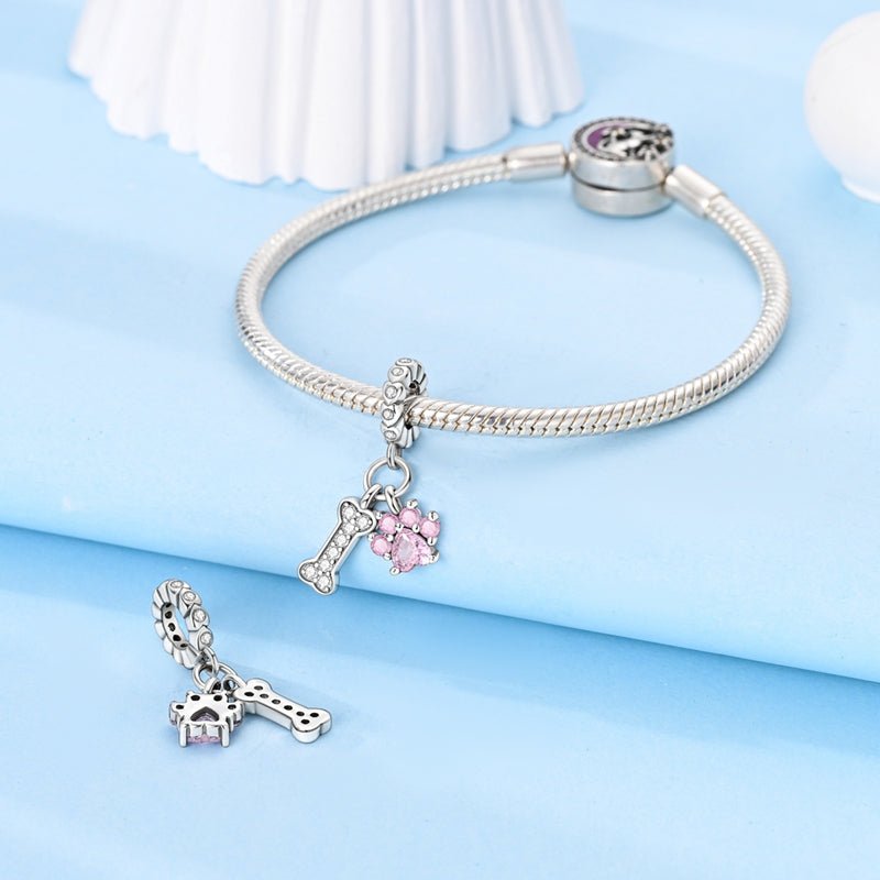 Charm Pendant Patte Rose et Os