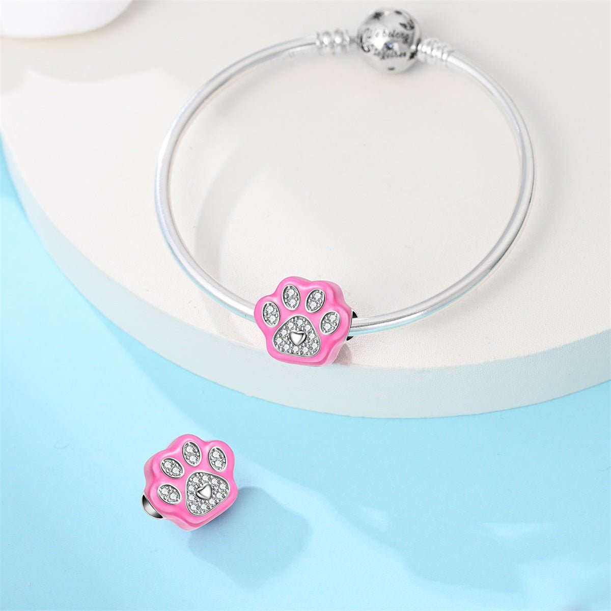 Charm Empreinte de Patte Rose Scintillante
