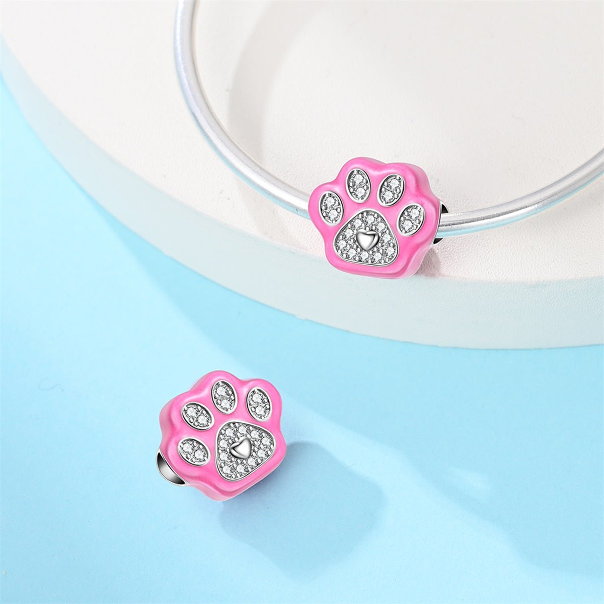 Charm Empreinte de Patte Rose Scintillante