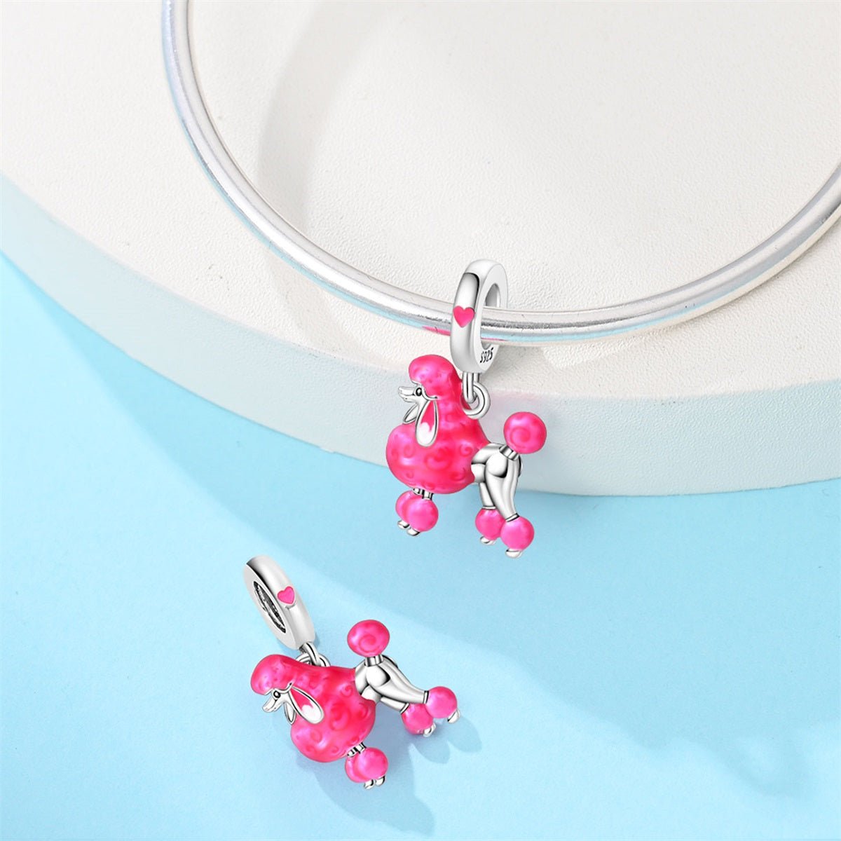 Charm Pendant Chien Caniche Rose