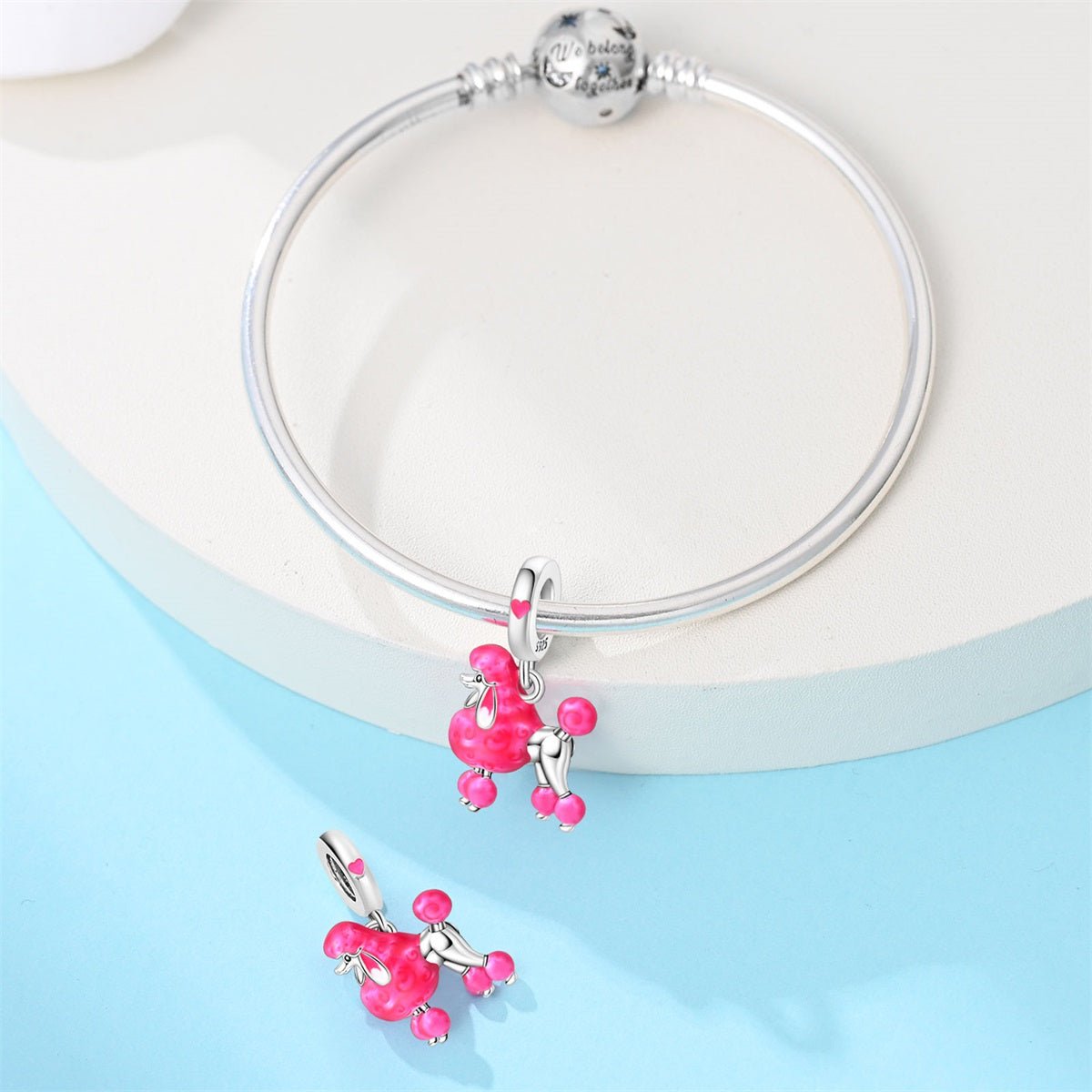 Charm Pendant Chien Caniche Rose