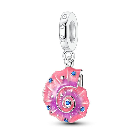 Charm Pendant Coquillage Rose et Pierres Bleues