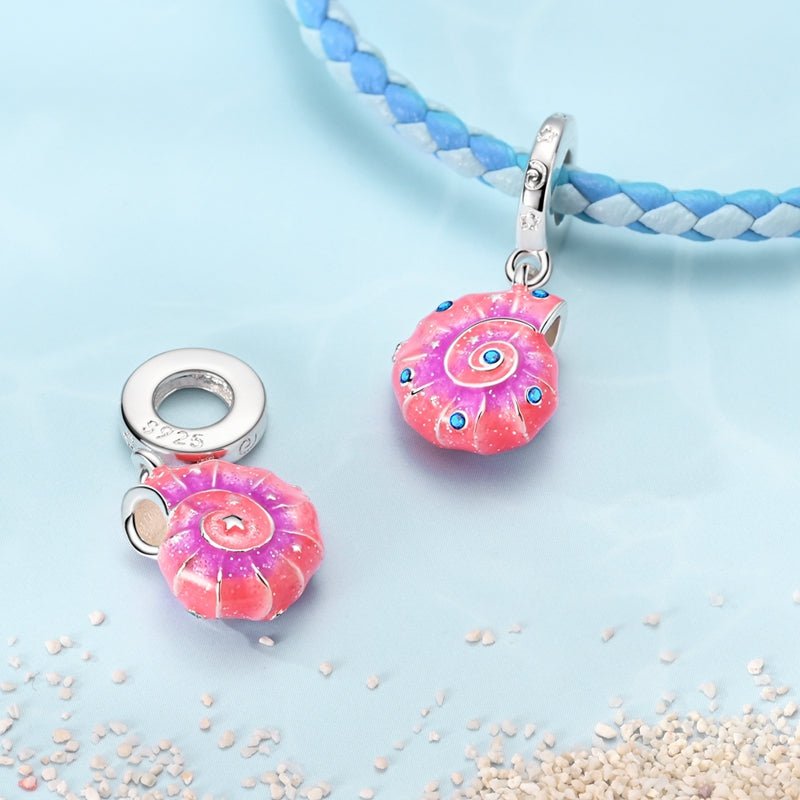 Charm Pendant Coquillage Rose et Pierres Bleues