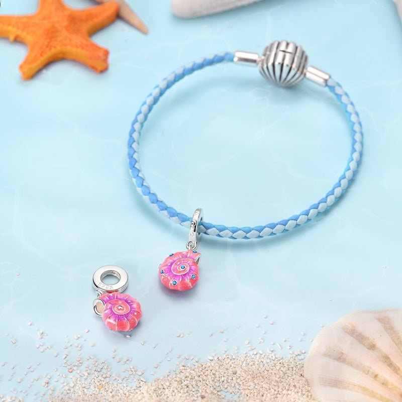 Charm Pendant Coquillage Rose et Pierres Bleues