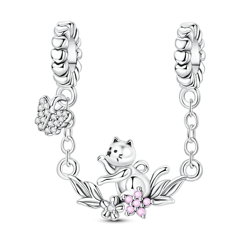 Charm Chaîne de Sécurité Chat Espiègle et Papillon