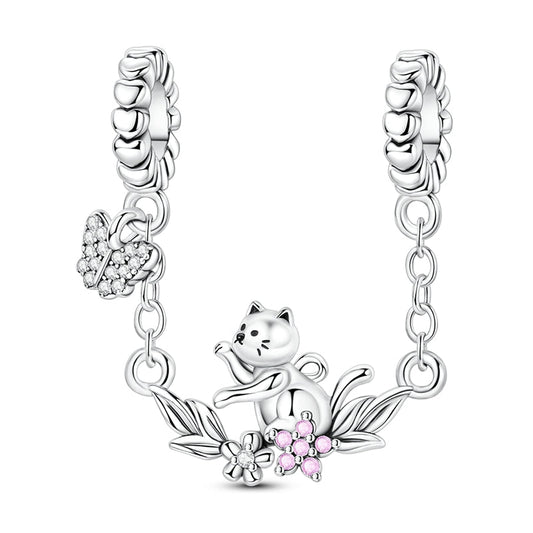 Charm Chaîne de Sécurité Chat Espiègle et Papillon