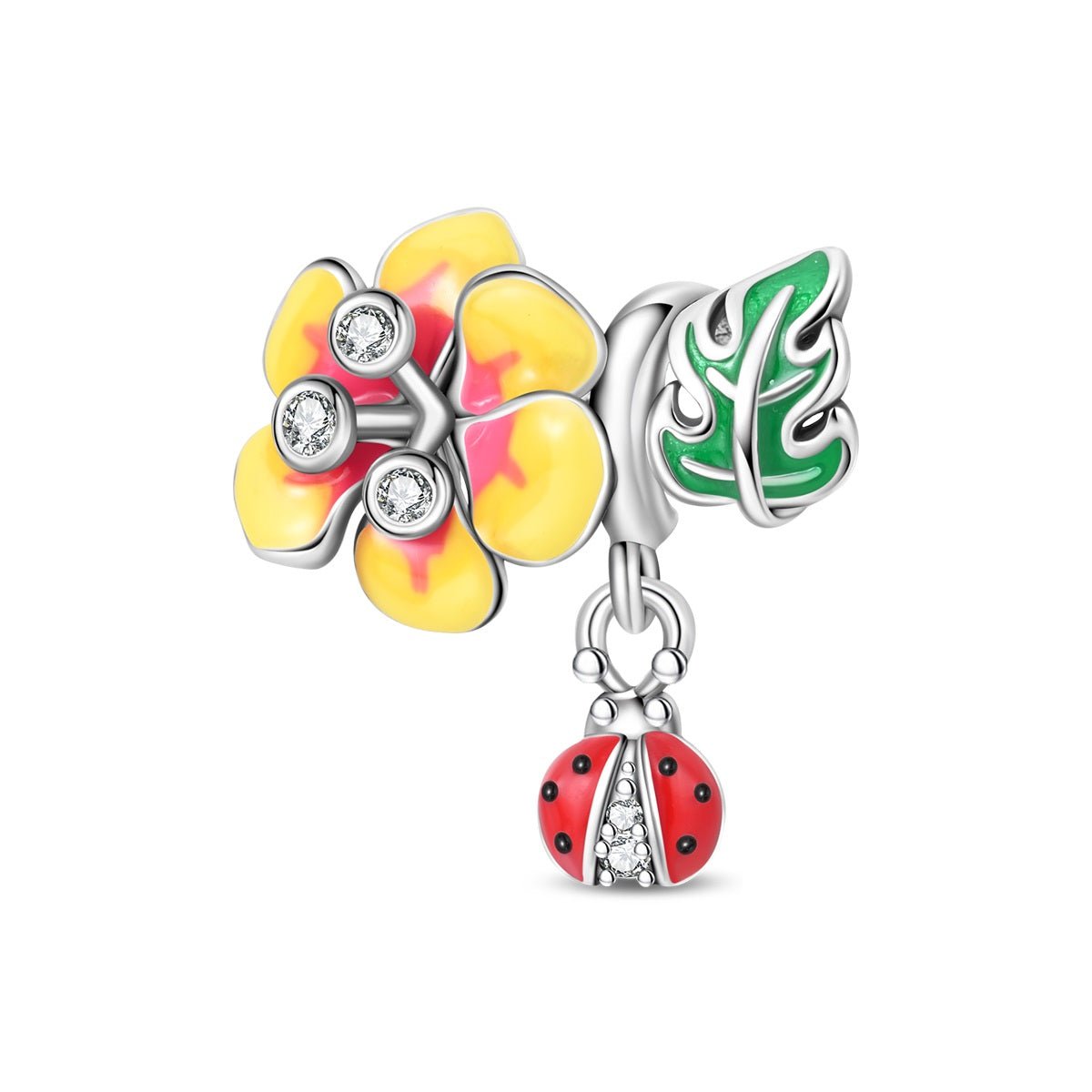 Charm Fleur de Frangipanier, Feuille et Coccinelle