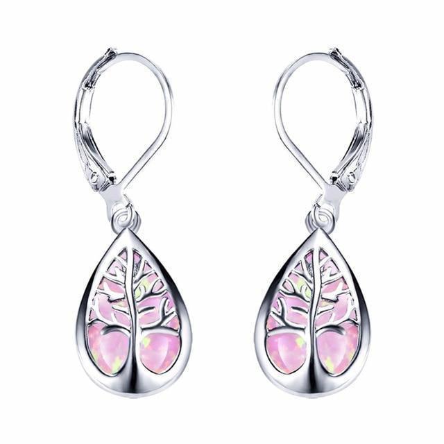 Boucles d'Oreilles Arbre de Vie en Opale et Argent