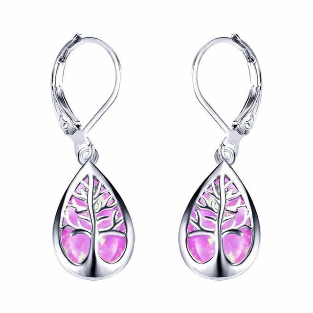 Boucles d'Oreilles Arbre de Vie en Opale et Argent