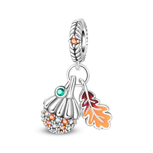 Charm Pendant Citrouille et Feuille d'Automne