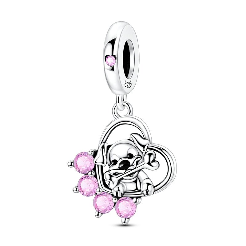 Charm Pendant Chiot avec Os et Cœur Patte