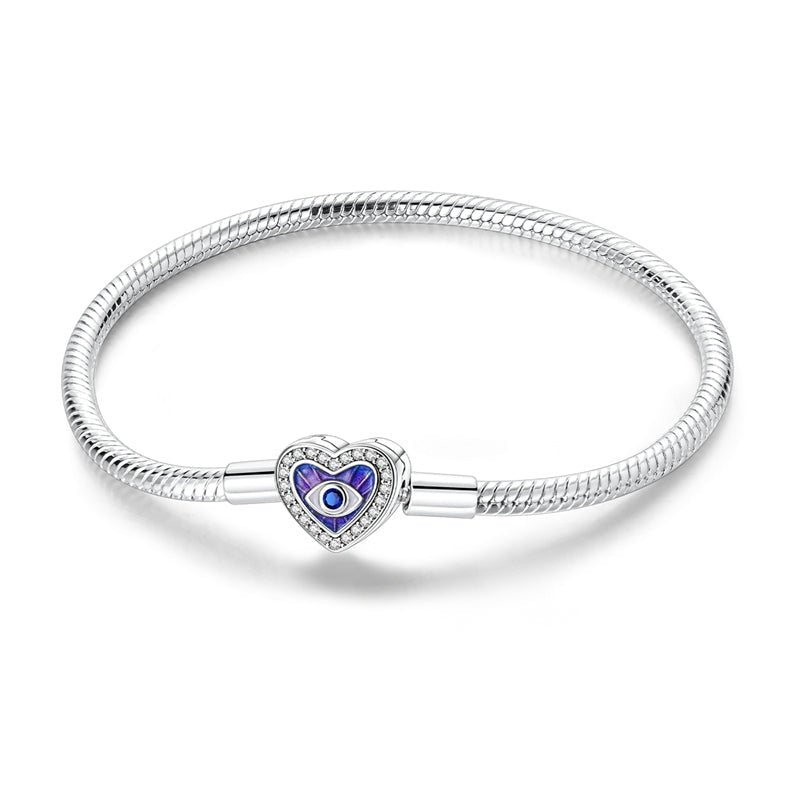 Bracelet à Charms Cœur Violet Œil Protecteur