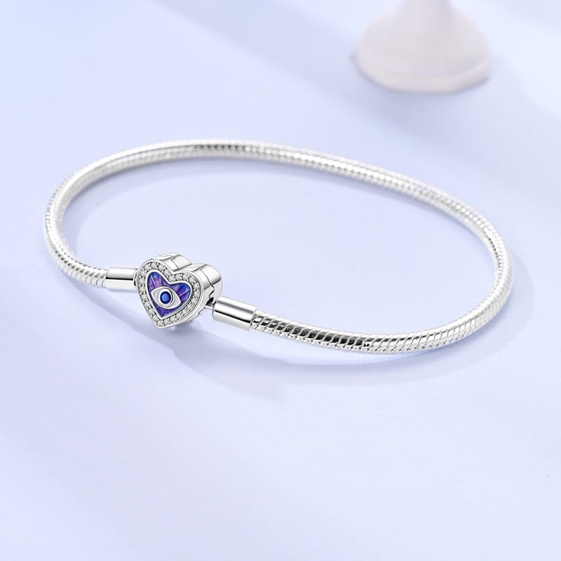 Bracelet à Charms Cœur Violet Œil Protecteur