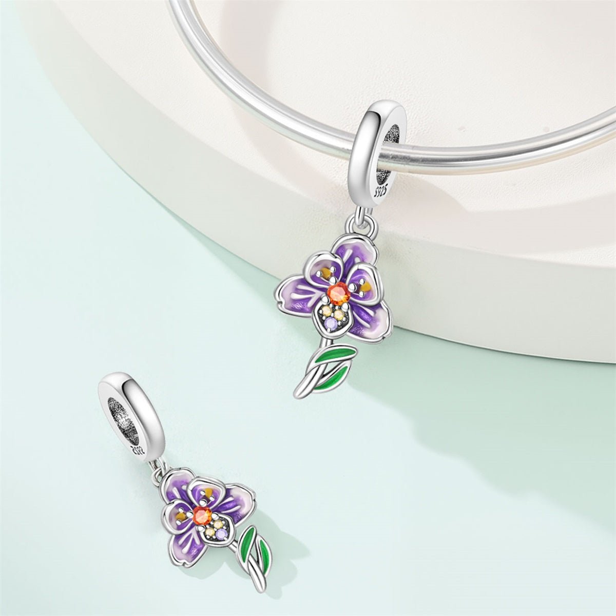 Charm Pendant Fleur Orchidée Violette