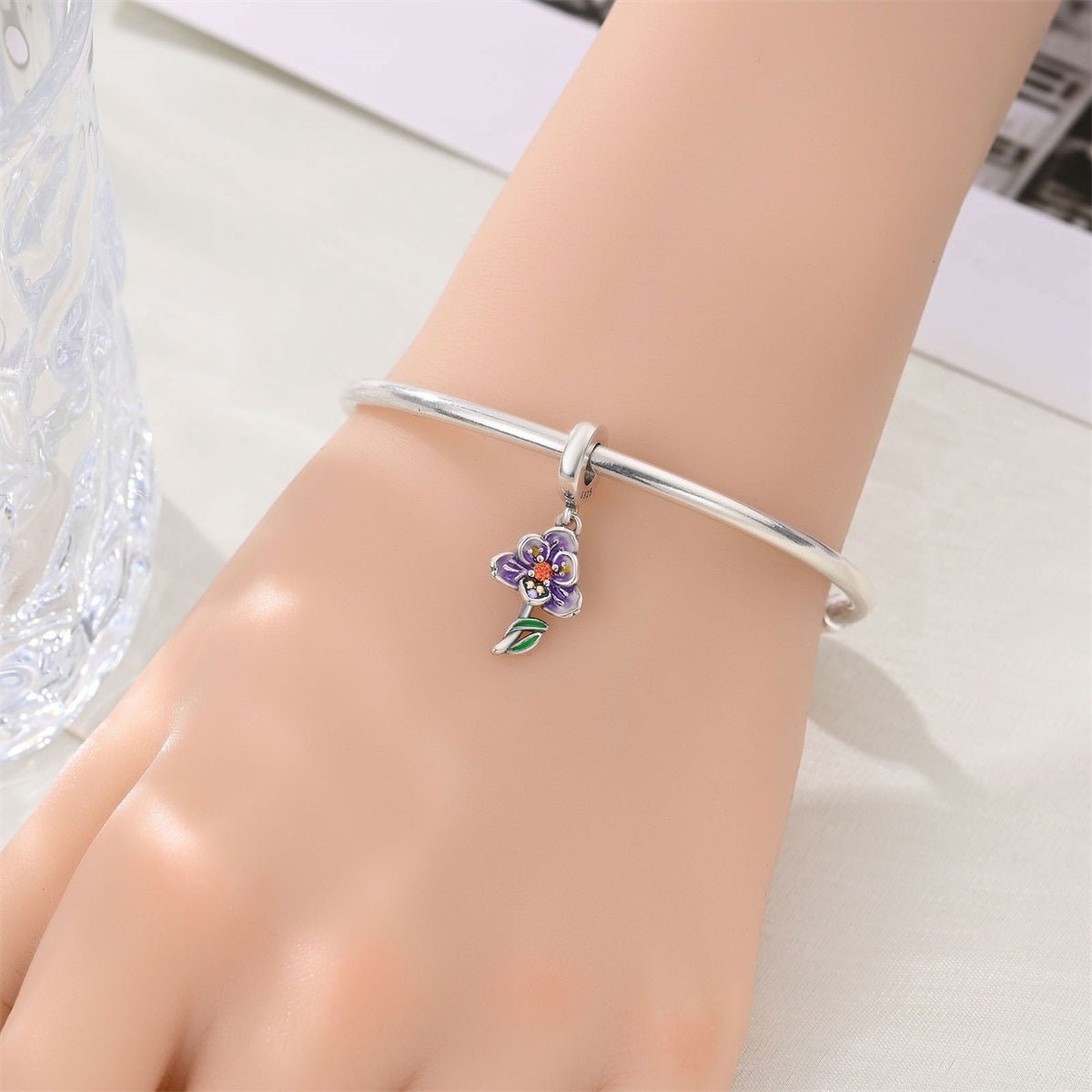 Charm Pendant Fleur Orchidée Violette