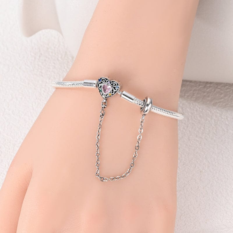 Bracelet Cœur Arc-en-Ciel avec Chaîne de Sécurité