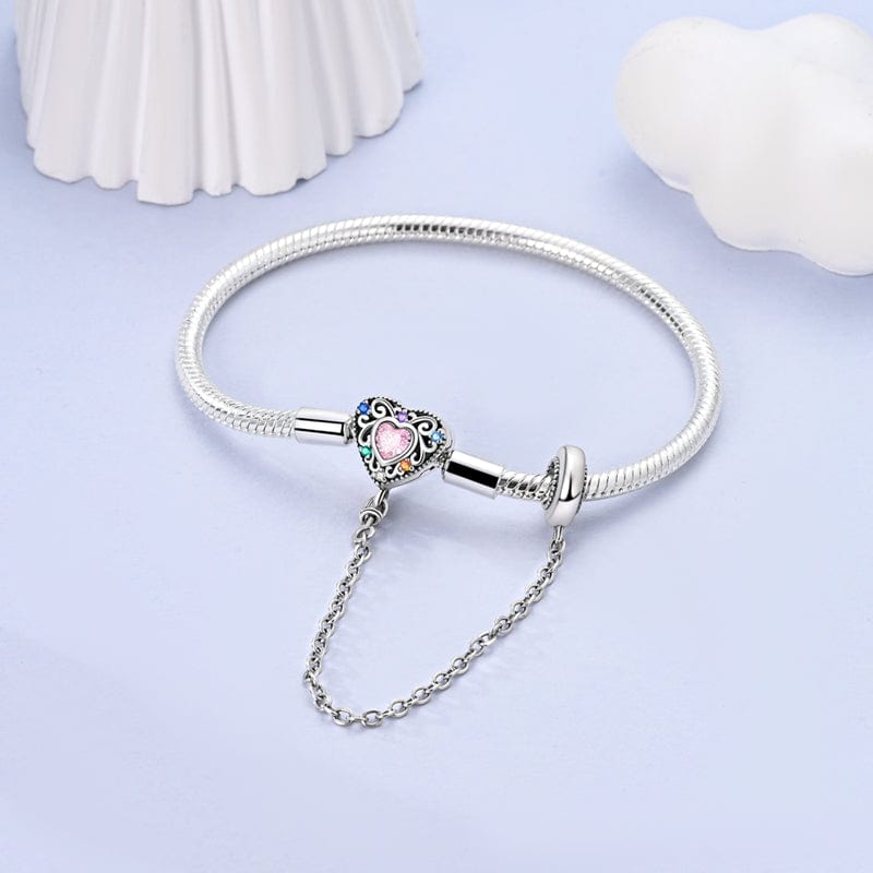 Bracelet Cœur Arc-en-Ciel avec Chaîne de Sécurité