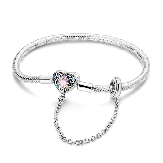 Bracelet Cœur Arc-en-Ciel avec Chaîne de Sécurité