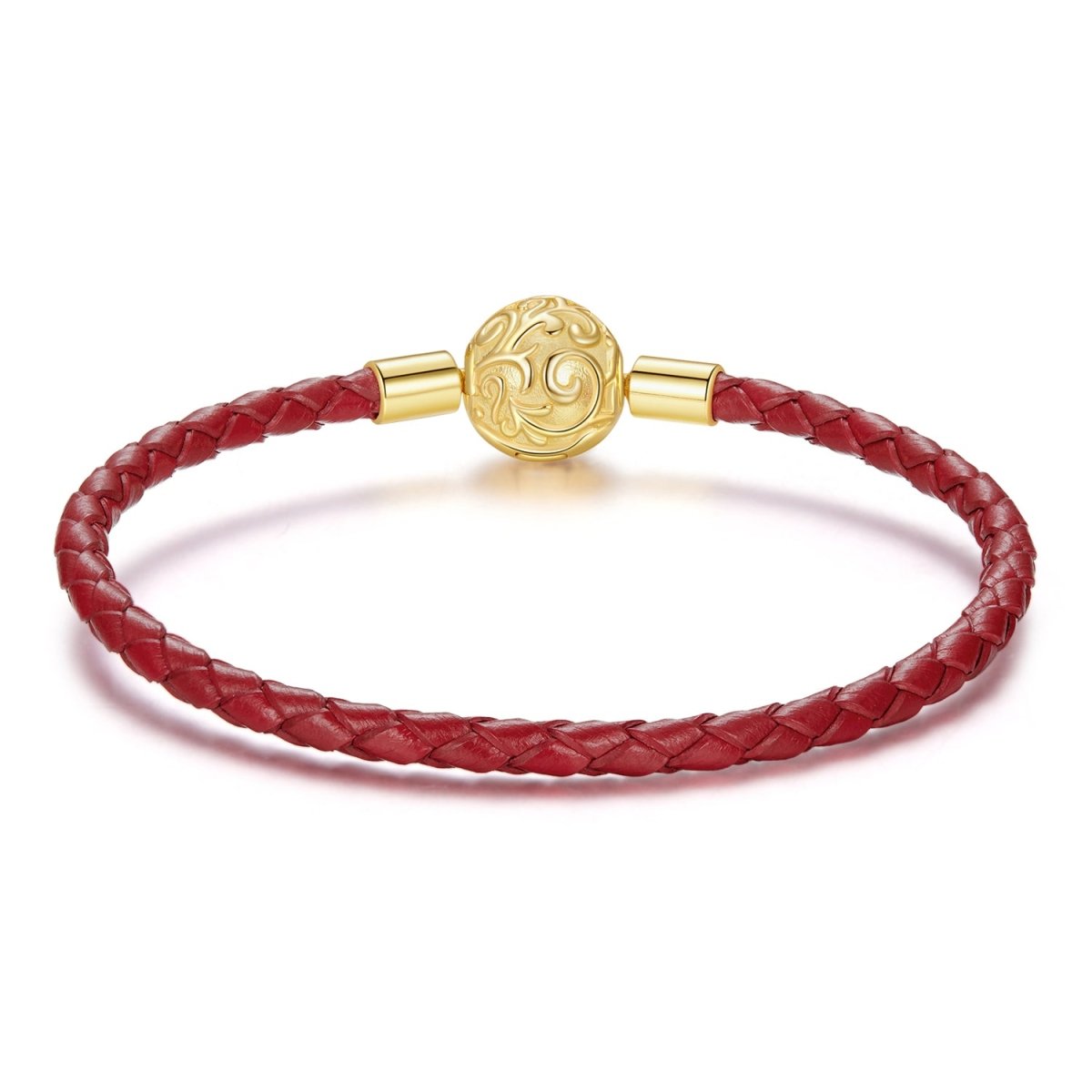 Bracelet à Charms en Cuir avec Fermoir Volutes Rouge