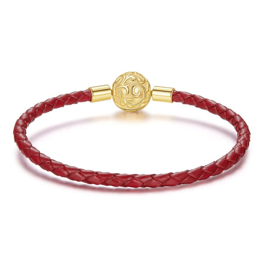 Bracelet à Charms en Cuir avec Fermoir Volutes Rouge