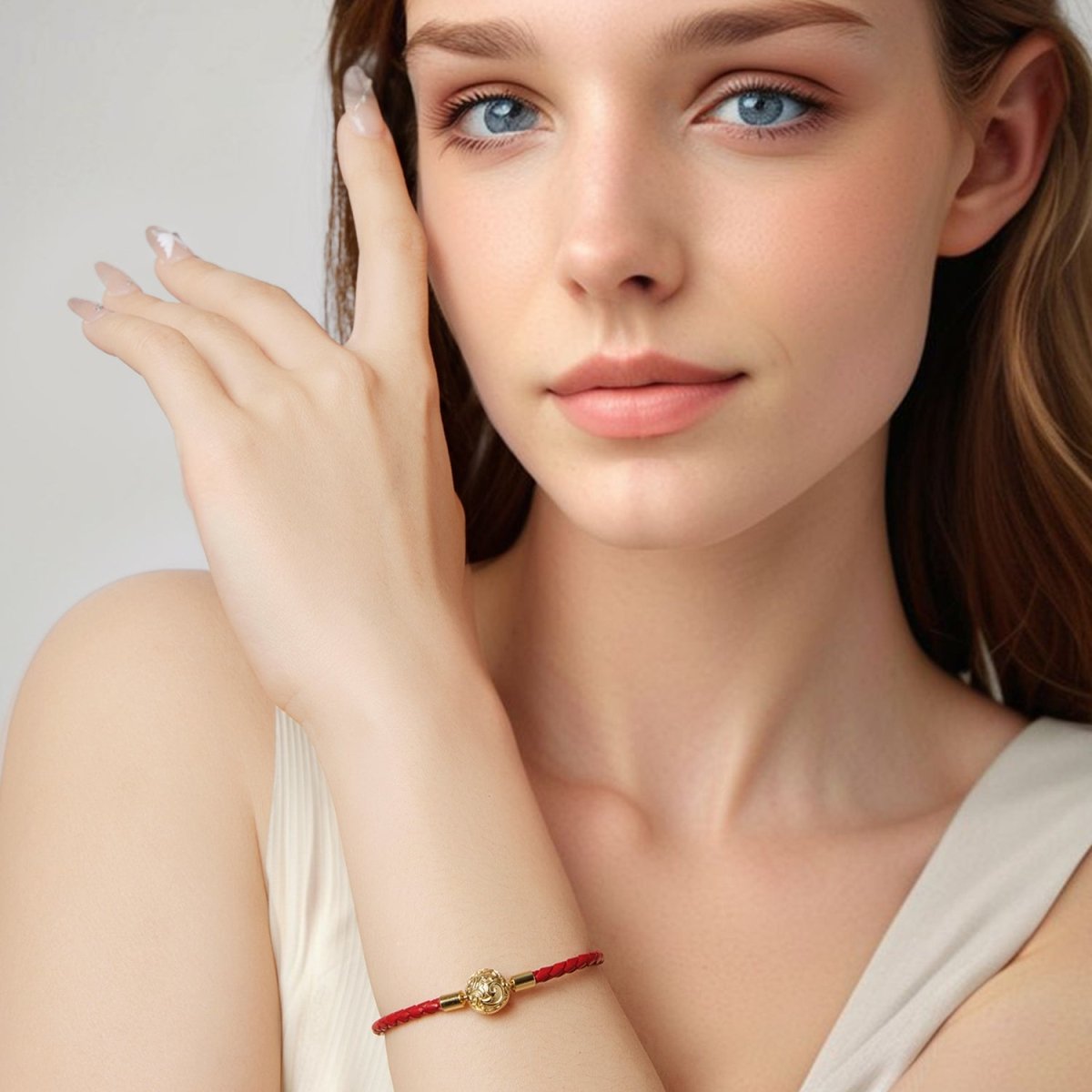 Bracelet à Charms en Cuir avec Fermoir Volutes Rouge