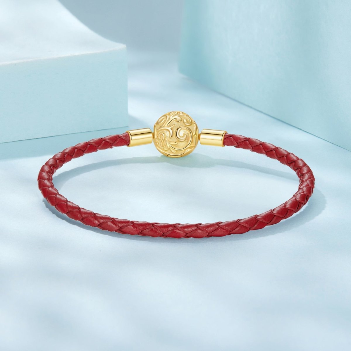 Bracelet à Charms en Cuir avec Fermoir Volutes Rouge