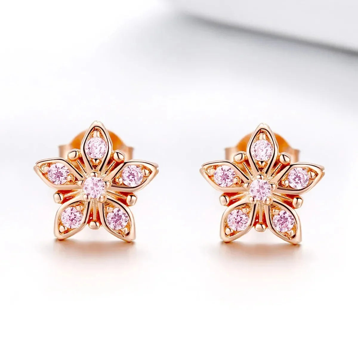 Puces d'Oreilles Marguerite Rose Or Rose