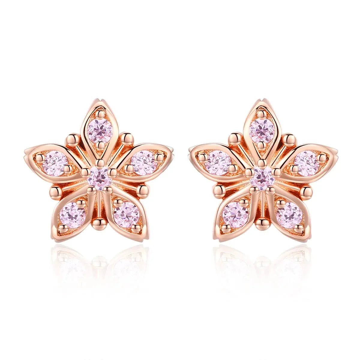 Puces d'Oreilles Marguerite Rose Or Rose