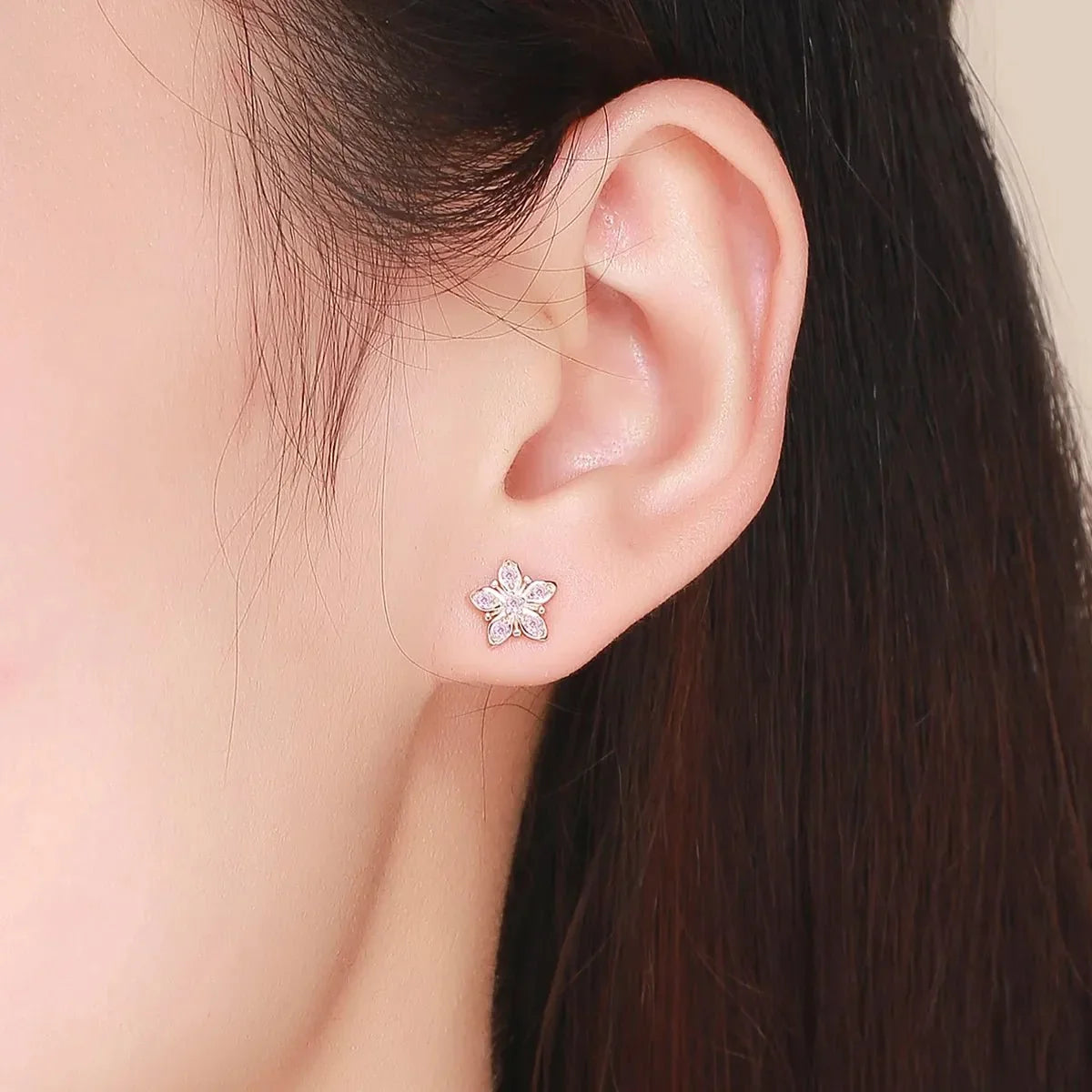 Puces d'Oreilles Marguerite Rose Or Rose