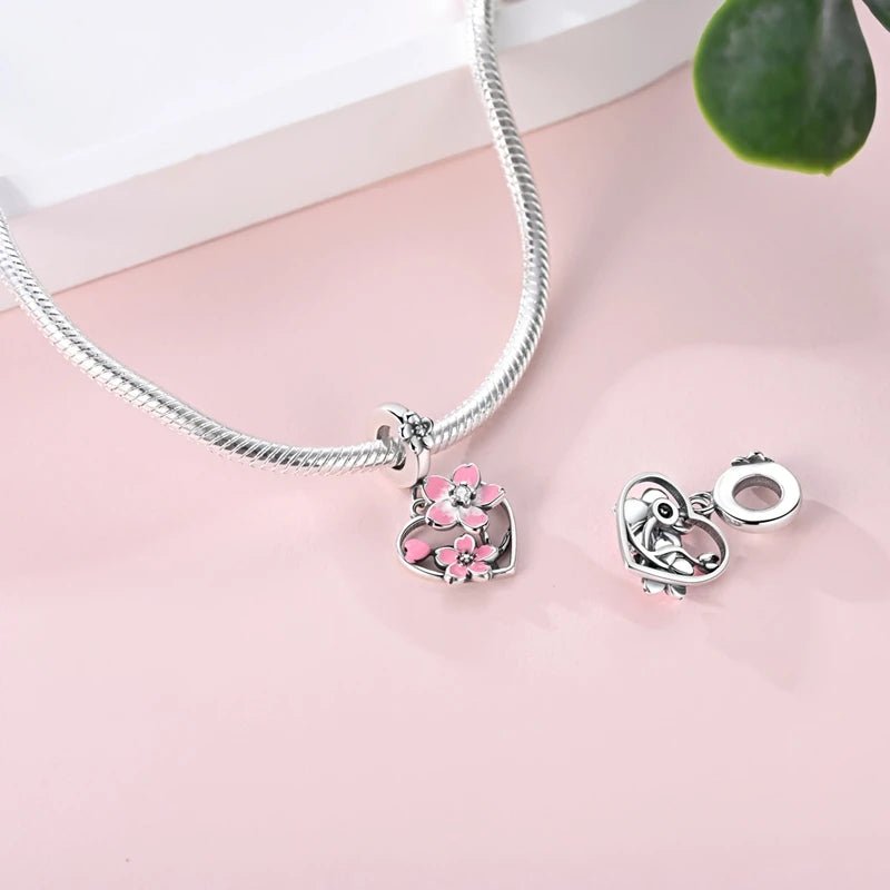 Charm Pendant Cœur Fleur de Cerisier Rotatif
