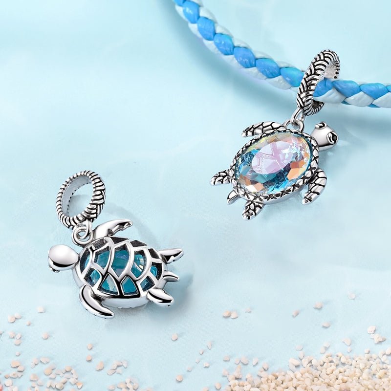 Charm Pendant Tortue Marine avec Cristal Irisé