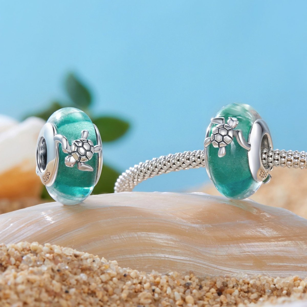 Charm Murano Tortue Marine et Vague Océan
